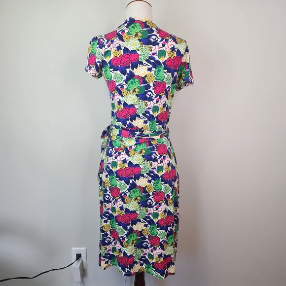 Boden Floral Wrap Dress Jersey Stretch Colorful Short Sleeve Size 6R - Picture 6 of 8